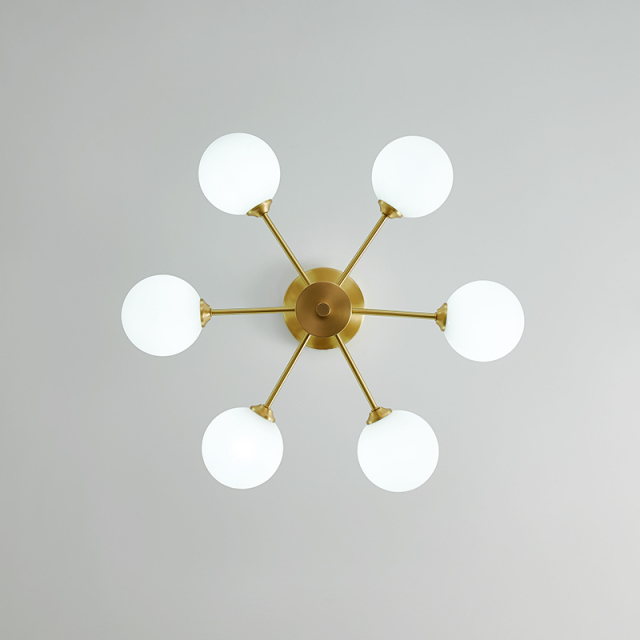 Mid-century Glam 6 Light Arms Sputnik Chandelier with Glass Milk Globes for Living Room Bedroom