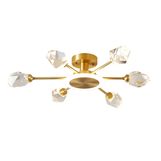 Glam 6 Light LED Sputnik Flush Mount Glass Crystal Shade Ceiling Light for Living Room Bedroom