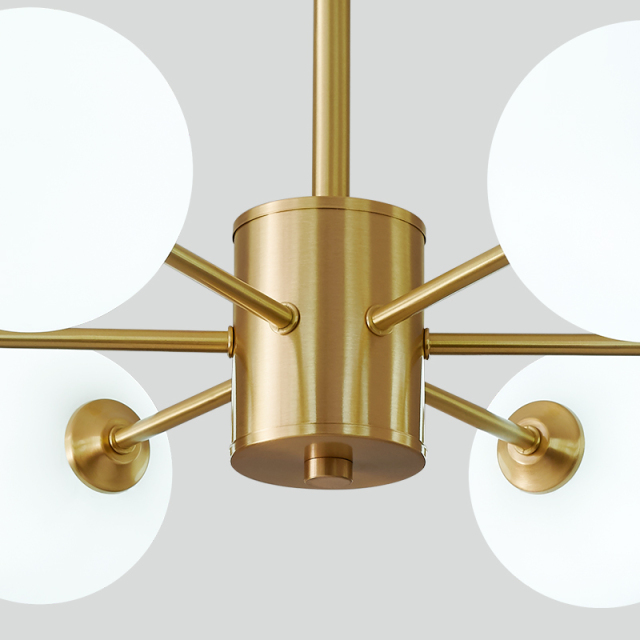 Mid-century Glam 6 Light Arms Sputnik Chandelier with Glass Milk Globes for Living Room Bedroom