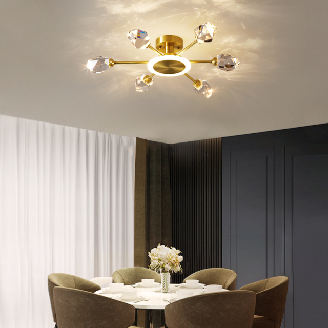 Glam 6 Light LED Sputnik Flush Mount Glass Crystal Shade Ceiling Light for Living Room Bedroom