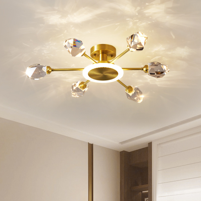 Glam 6 Light LED Sputnik Flush Mount Glass Crystal Shade Ceiling Light for Living Room Bedroom