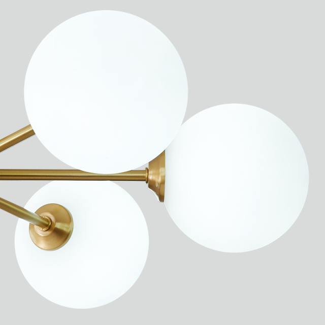 Mid-century Glam 6 Light Arms Sputnik Chandelier with Glass Milk Globes for Living Room Bedroom