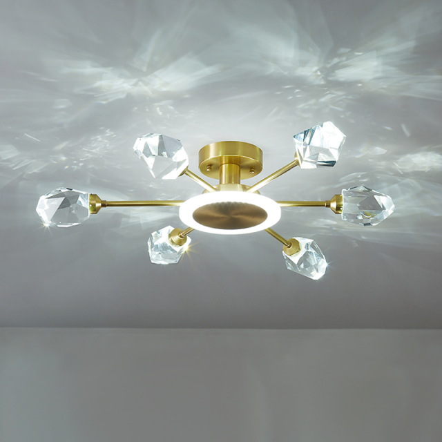Glam 6 Light LED Sputnik Flush Mount Glass Crystal Shade Ceiling Light for Living Room Bedroom