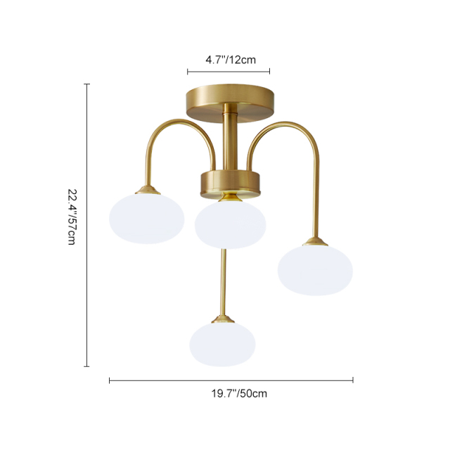 Modern Swirl Unique 4 Light Flush Mount Ceiling Light with Opal Glass Globes Up and Down