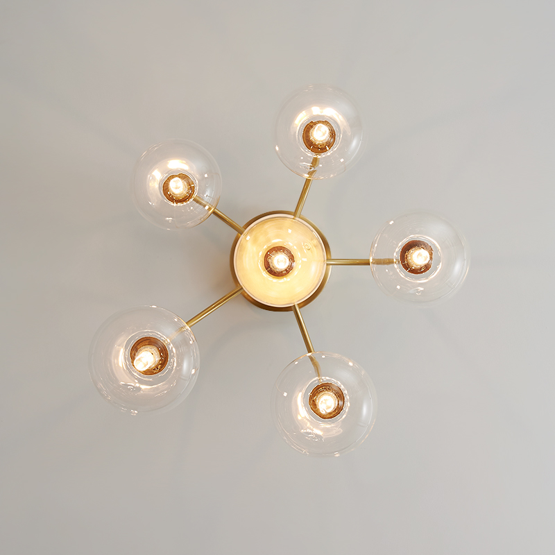 Modern Swirl Brass 6 Light Flush Mount Ceiling Light with Clear Glass Shade Up and Down