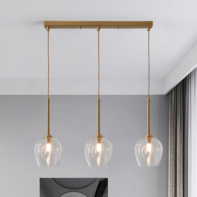 Mid-century Modern Brass 3-Light Globe Pendant Lighting for Dining Room Counter Bar