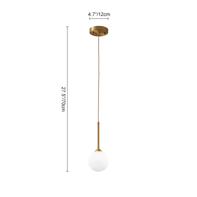 Minimalist Brass 1-light Globe Pendant Light with Opal Glass Shade for Bedroom Breakfast/ Coffee Table