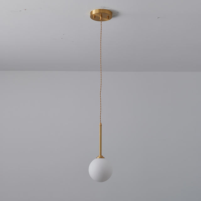 Minimalist Brass 1-light Globe Pendant Light with Opal Glass Shade for Bedroom Breakfast/ Coffee Table