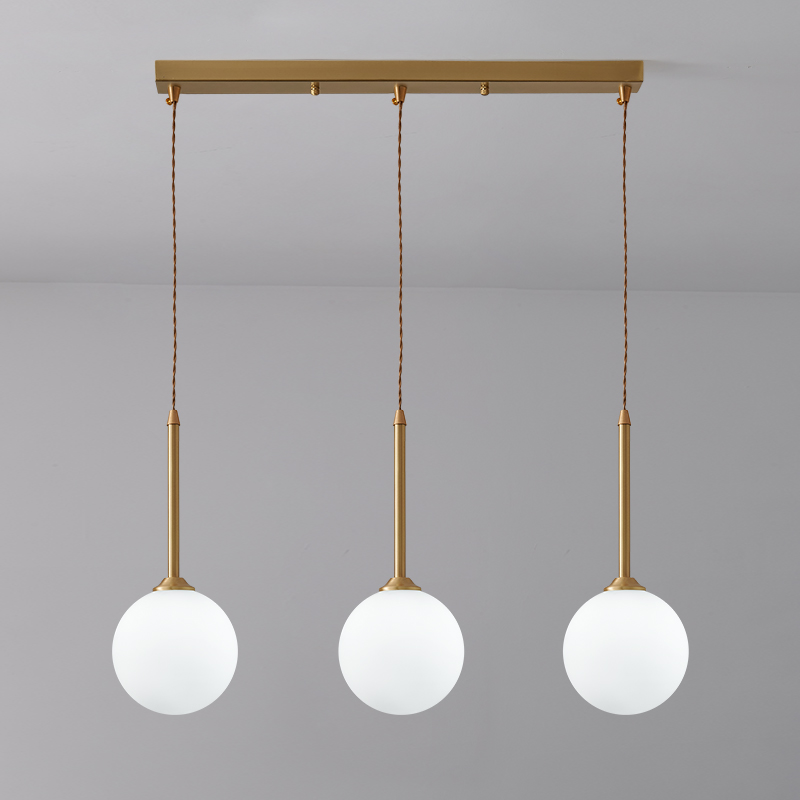 Mid-century Brass Opal Glass Shade 3-Light Rectangle Canopy Pendant Light