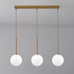 Mid-century Brass Opal Glass Shade 3-Light Rectangle Canopy Pendant Light