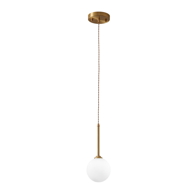 Minimalist Brass 1-light Globe Pendant Light with Opal Glass Shade for Bedroom Breakfast/ Coffee Table