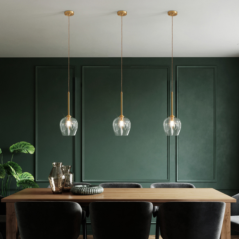 Minimalist 1 light Mini Pendant Light Geometric Clear Glass Shade Brass for Kitchen/ Restaurant