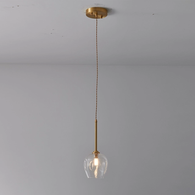 Minimalist 1 light Mini Pendant Light Geometric Clear Glass Shade Brass for Kitchen/ Restaurant