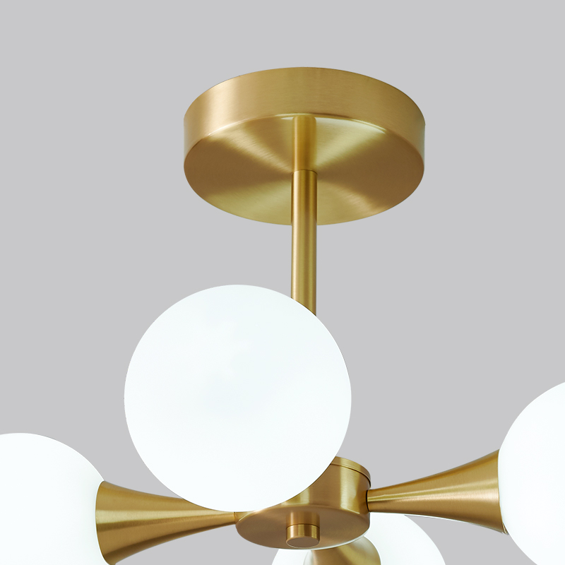 4-light Mid-Century Modern Opal Globe Glam Chandelier Brass Ceiling Light for Living Room Hallway