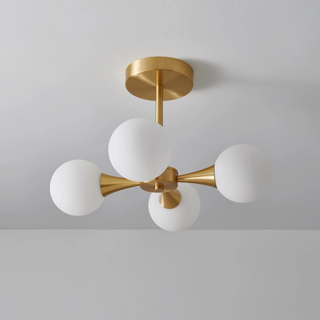 4-light Modern Opal Globe Glam Chandelier Brass Ceiling Light for Living Room Hallway