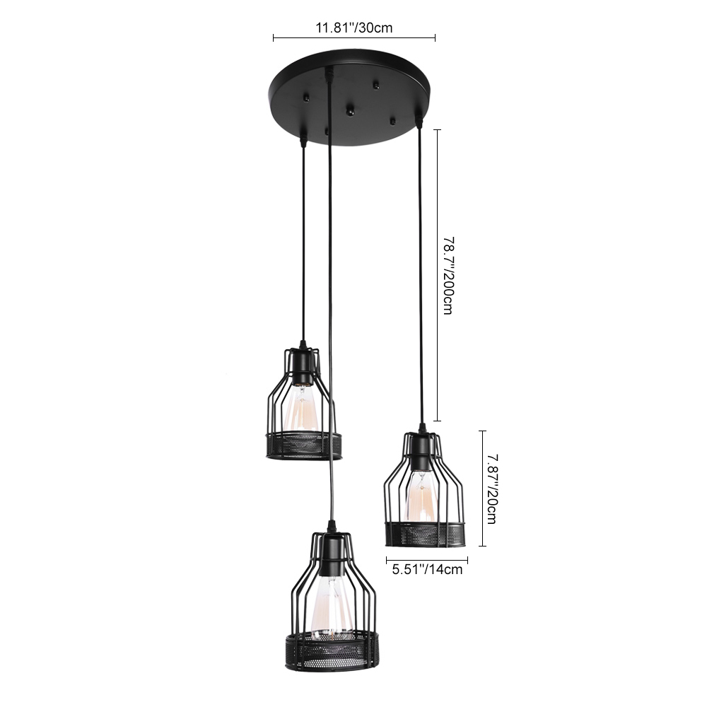 Industrial  Modern 3 light Cluster Black Pendant Light for Kitchen Island Dining Table