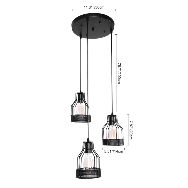 Industrial  Modern 3 light Cluster Black Pendant Light for Kitchen Island Dining Table