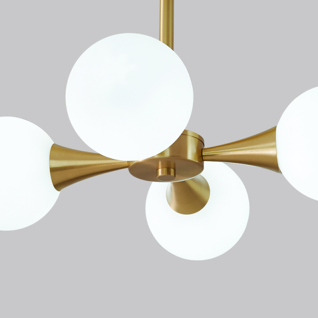 4-light Modern Opal Globe Glam Chandelier Brass Ceiling Light for Living Room Hallway