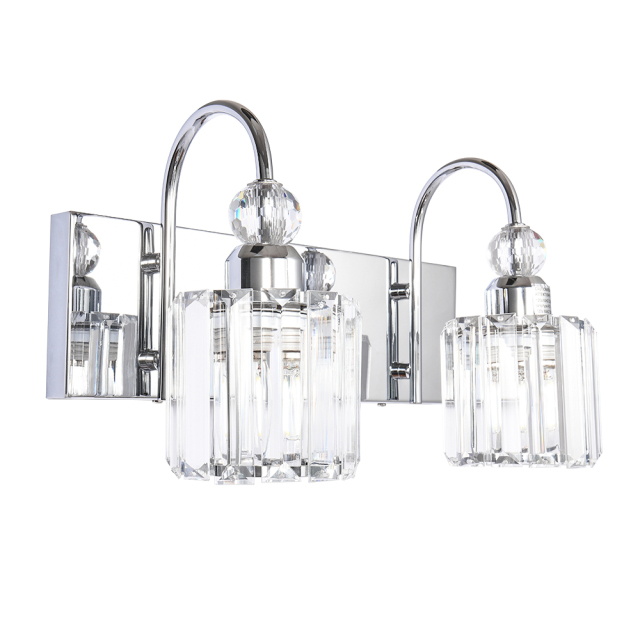 Modern Glam 13.4'' Wide 2 Light Crystal Wall Sconce Bathroom Vanity Light in Chrome/ Black+Brass Finish for Bedroom Bathroom