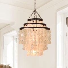 Modern Three-tiered Decorative Shell Chandelier Natural Vintage Seashell Pendant Lighting