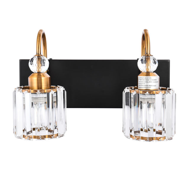 Modern Glam 13'' Wide 2 Light Crystal Wall Sconce Bathroom Vanity Light in Chrome/ Black+Brass