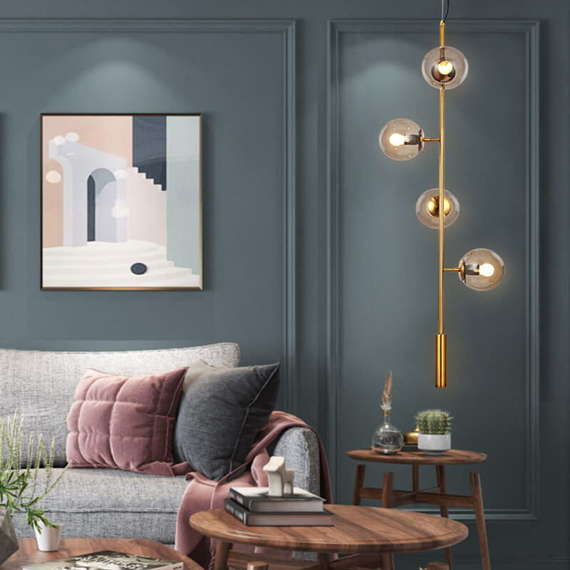 4/6-Light Vertical Linear Chandelier with Glass Spheres in Modern Style for Kitchen Dining Room
