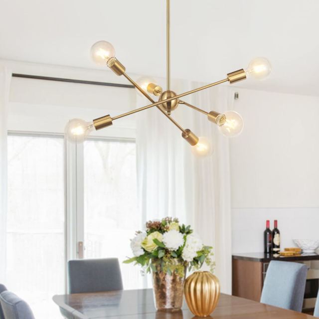 Modern Sputnik Chandelier 6 Lights Gold for Hallway Bar Dining Room