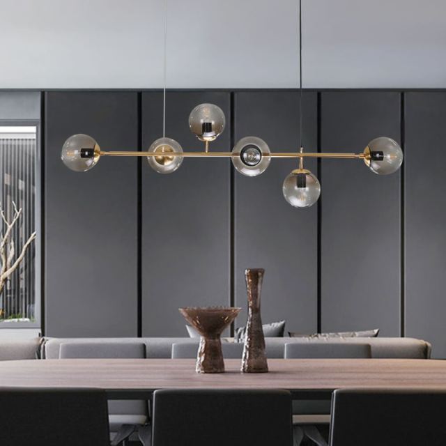 4/6-Light Vertical Linear Chandelier with Glass Spheres in Modern Style for Kitchen Dining Room