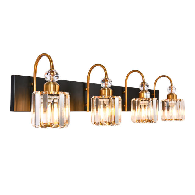 Mid-century Glam Modern 30.7'' Wide 4 Light Crystal Wall Sconce Modern Vanity Light for Bathroom Bedroom in Chrome/ Black+Brass Finish