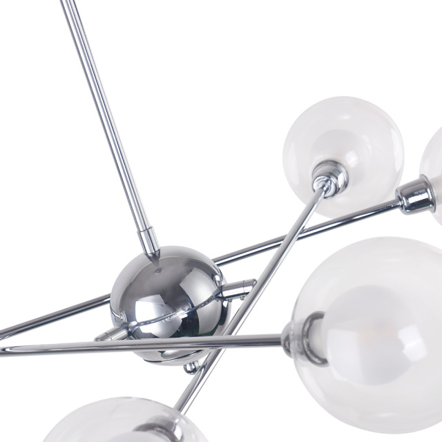 Modern Farmhouse 8 Light Sputnik Chandelier in Chrome with Clear Globe Glass Shade