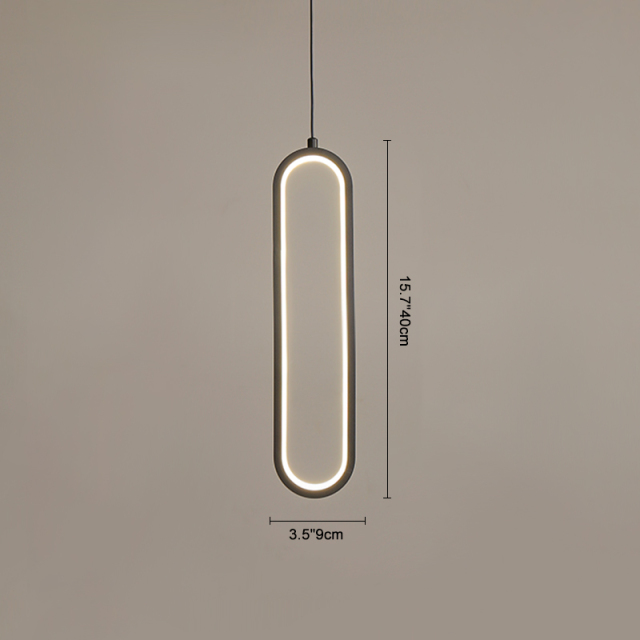 Minimalist Modern LED Oval Ring Shape Metal Pendant Light Hanging Lamp in Black Finish for Bedroom Living Room