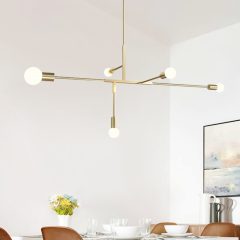 Mid Century Modern 5 Light Chandelier in Black/Brass For Dining Room