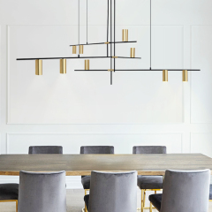 Mid Century Modern 3/9 Light Suspension Chandelier in Black and Gold for Foyer Living Room or Dining Room