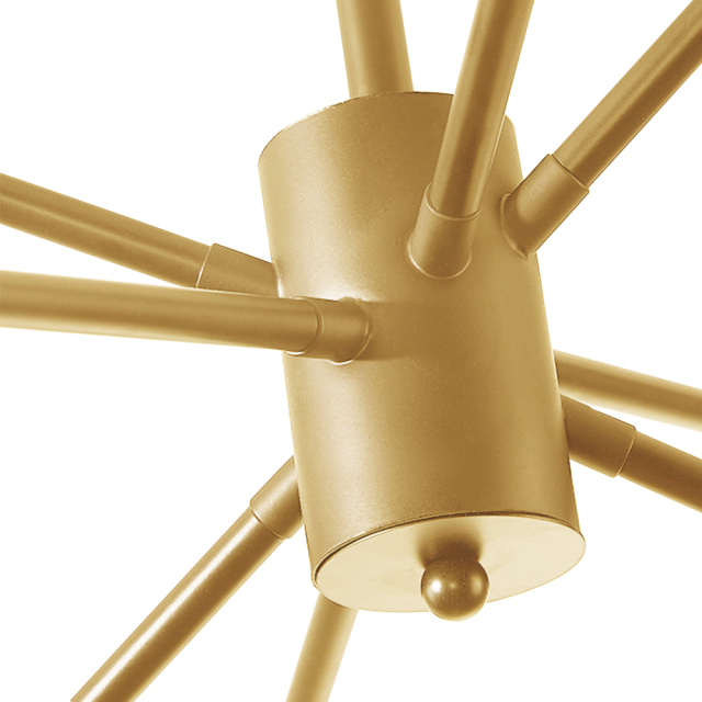 6 Light Modern Sputnik Chandelier in Brass Finish with Gray Glass Shade for Living Room Dining Room