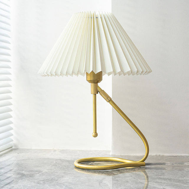 Nordic Vintage Brass Wall Lamp Pleated Table Lamp Shade White