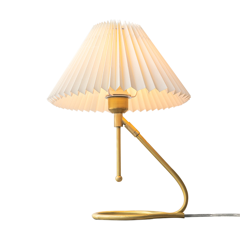 Nordic Vintage Brass Wall Lamp Pleated Table Lamp Shade White
