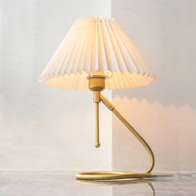 Nordic Vintage Brass Wall Lamp Pleated Table Lamp Shade White Yiilighting,  nordic wall lamp, vintage pleated table lamp, table lamp with shade white