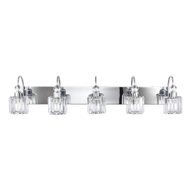 Luxurious Modern 5 Light Crystal Wall Sconce Modern Vanity Light for Bathroom in Chrome/ Black+Brass Finish