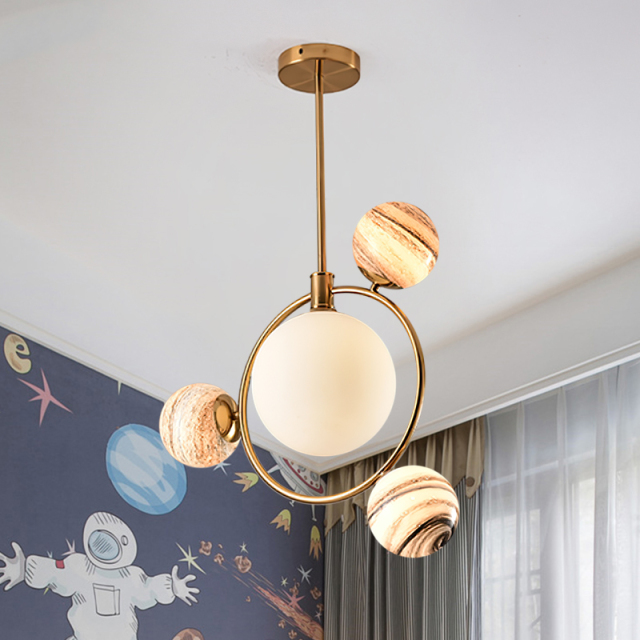 Mid-century Bubble Pendant Light Globe Glass 4 Light Circle Ring Hanging Light in Warm White for Living Room Dining Room