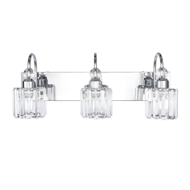 Glam 22'' Wide 3 Light Crystal Wall Sconce Modern Vanity Light for Bathroom Bedroom in Chrome/ Black+Brass Finish