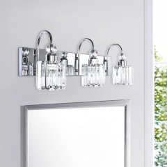 Glam 22'' Wide 3 Light Crystal Wall Sconce Modern Vanity Light for Bathroom Bedroom in Chrome/ Black+Brass Finish