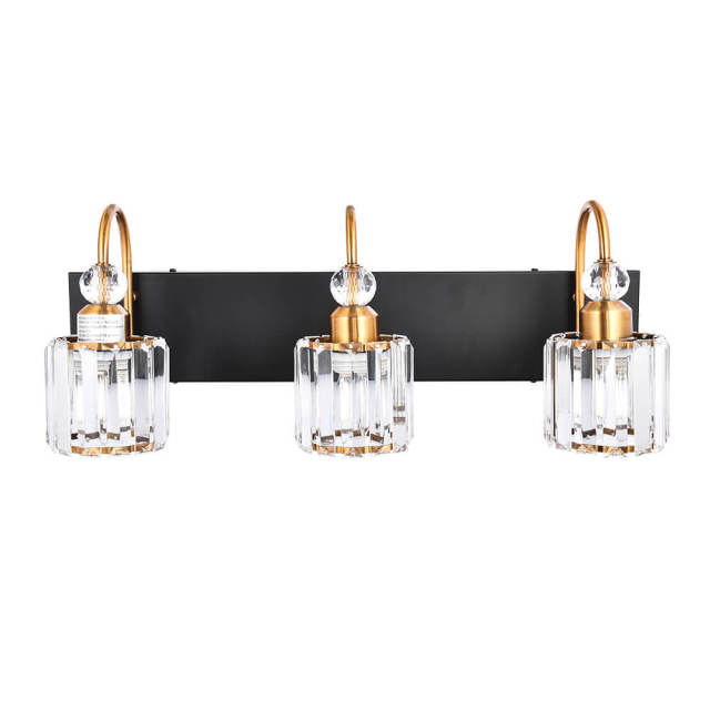 Glam 22'' Wide 3 Light Crystal Wall Sconce Modern Vanity Light for Bathroom Bedroom in Chrome/ Black+Brass Finish