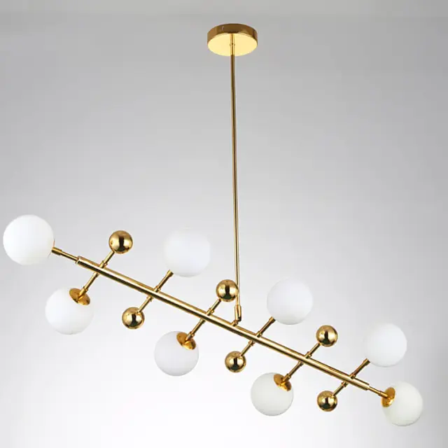 Modern Style 33&quot; Liner Chandelier Polished Gold with Opal Globes for Bar and Kitchen Island