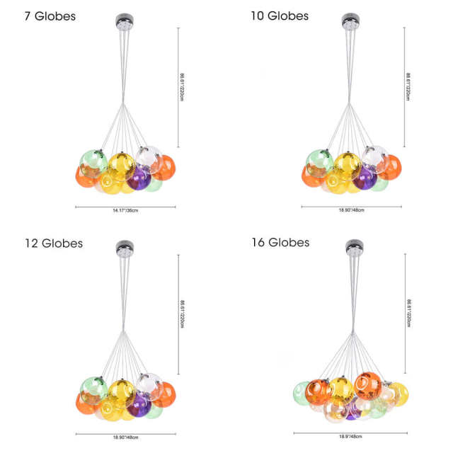 Chic Cluster Modern Pendant Lighting with Multi-color Hand-blown Bubble Globes for Bedroom Foyer Living Room