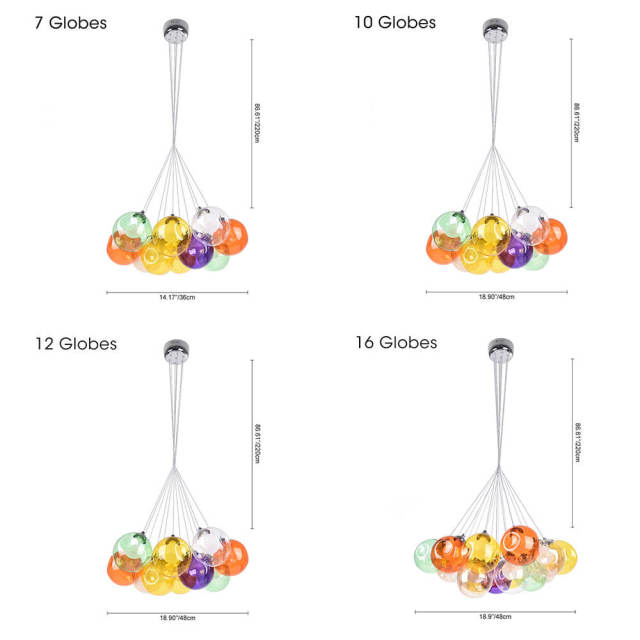 Chic Cluster Modern Pendant Lighting with Multi-color Hand-blown Bubble Globes for Bedroom Foyer Living Room