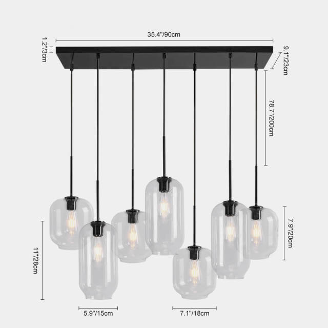 Modern Minimalist 7-Lights Linear Pendant Light with Clear Glass for Kitchen/Dining Room/Restaurant