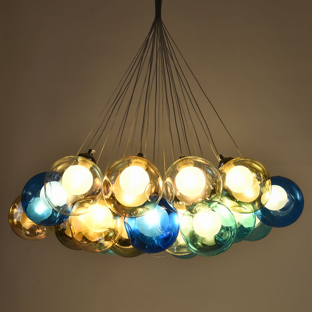 Modern Chic Bocci Cluster Pendant Light with Multi-color Hand-blown Glass Globes 