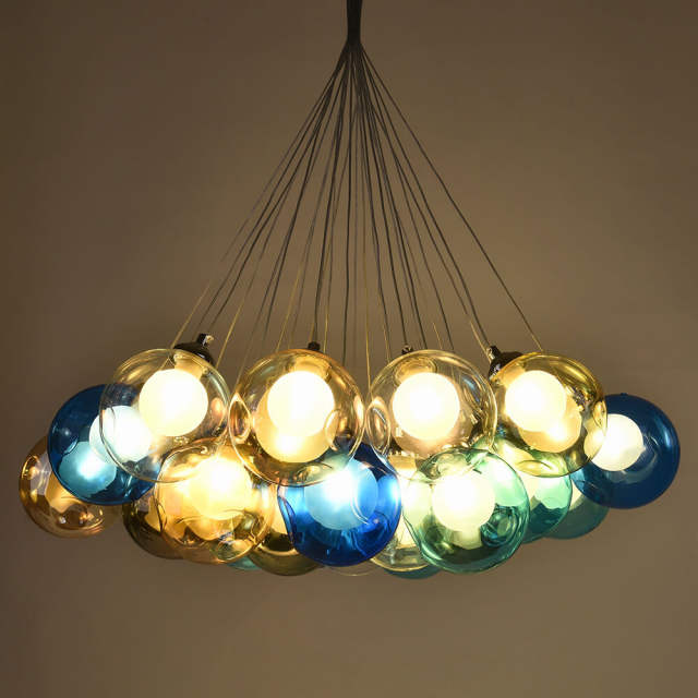 Chic Cluster Modern Pendant Lighting with Multi-color Hand-blown Bubble Globes for Bedroom Foyer Living Room