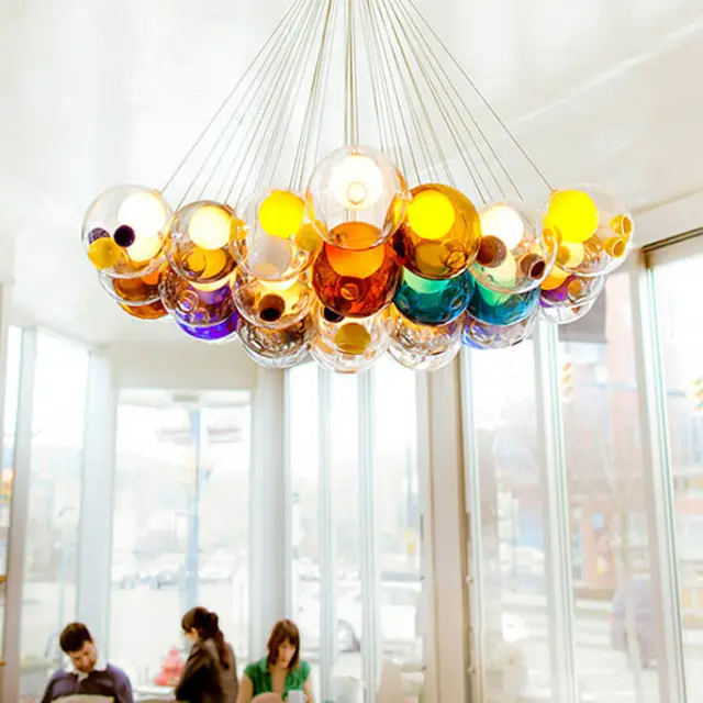 Chic Cluster Modern Pendant Lighting with Multi-color Hand-blown Bubble Globes for Bedroom Foyer Living Room