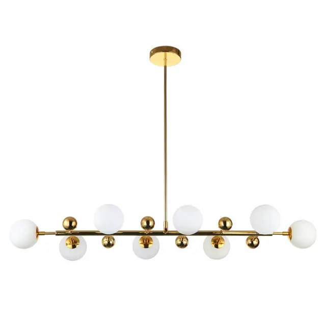 Modern Style 33&quot; Liner Chandelier Polished Gold with Opal Globes for Bar and Kitchen Island